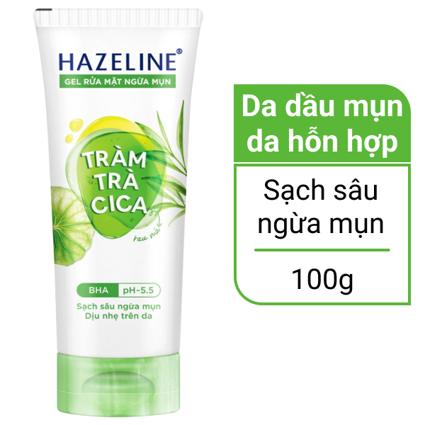Gel rửa mặt ngừa mụn Hazeline tràm trà cica 100g