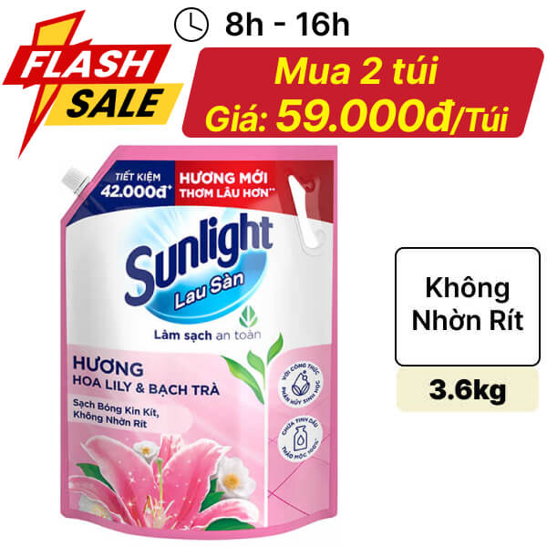 Nước lau sàn Sunlight hoa lily & bạch trà 3.6kg