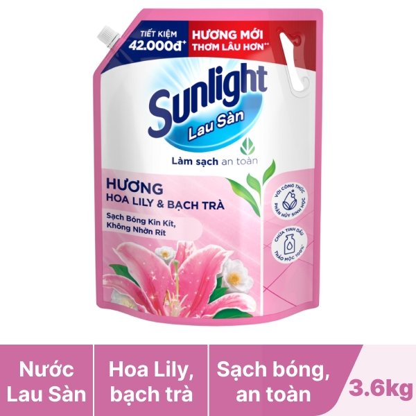 Nước lau sàn Sunlight hoa lily & bạch trà 3.6kg
