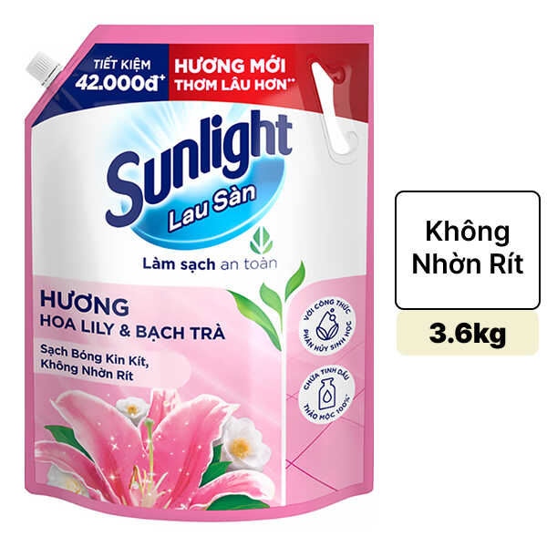 Nước lau sàn Sunlight hoa lily & bạch trà 3.6kg