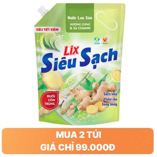 Nước lau sàn Lix gừng & sả chanh 3.2 lít