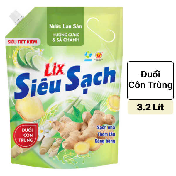 Nước lau sàn Lix siêu sạch gừng & sả chanh 3.2 lít