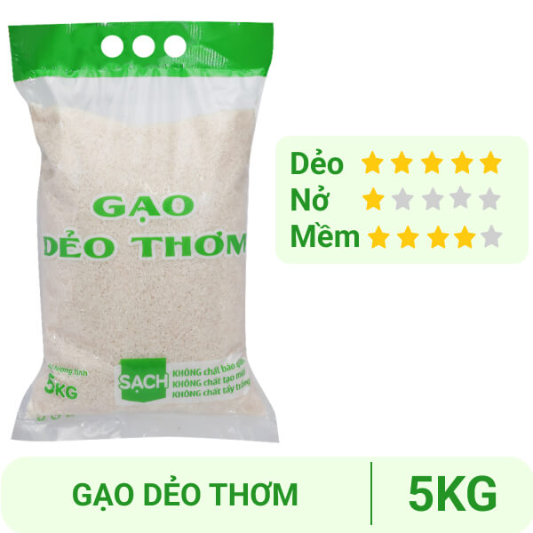 Gạo dẻo thơm Bách hoá XANH túi 5kg