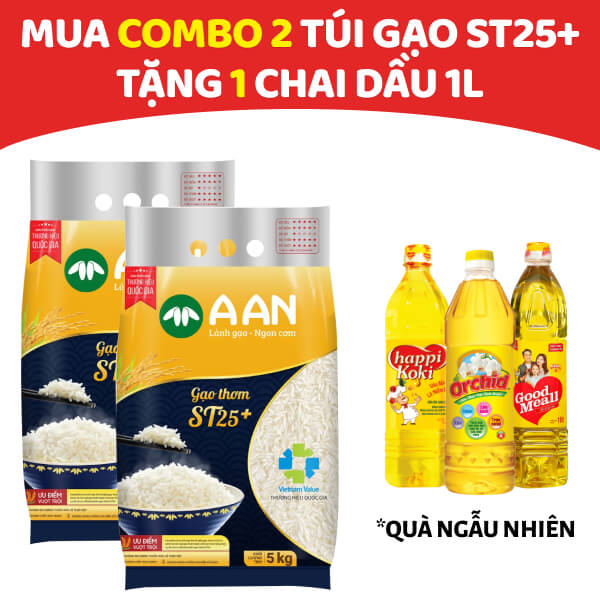 2 túi gạo thơm A An ST25+ 5kg