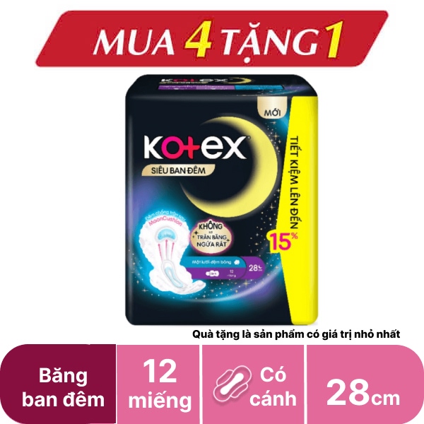 Băng siêu ban đêm Kotex  12 miếng 28cm