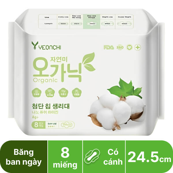 Băng vệ sinh ban ngày Yeonchi Organic có cánh 8 miếng