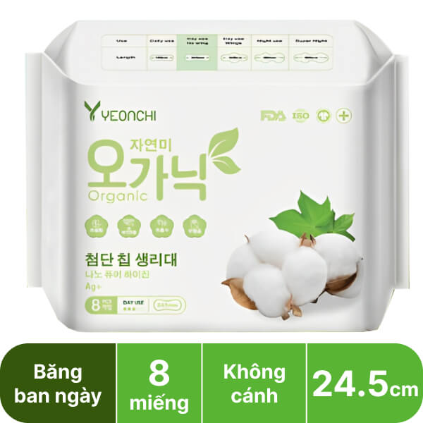 Băng vệ sinh ban ngày Yeonchi Organic không cánh 8 miếng