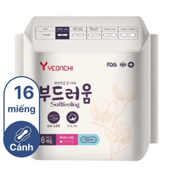 Băng vệ sinh hàng ngày Yeonchi Softfeeling có cánh 16 miếng