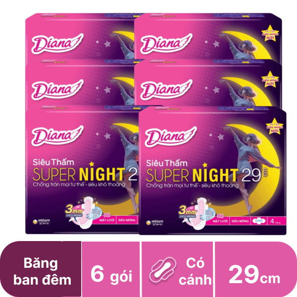 Lốc 6 gói băng vệ sinh Diana Super Night 4 miếng