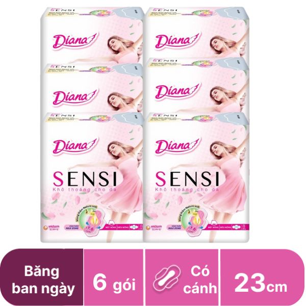 Lốc 6 gói băng vệ sinh Diana Sensi siêu mỏng cánh 8 miếng