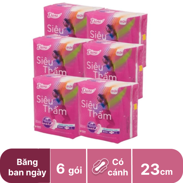 Lốc 6 gói băng vệ sinh Diana Maxi siêu thấm có cánh 8 miếng