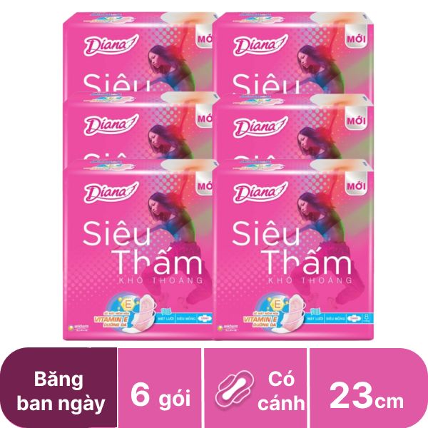 Lốc 6 gói băng ban ngày Diana siêu thấm 23cm