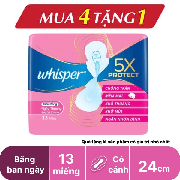 Băng vệ sinh Whisper 5x bảo vệ siêu mỏng 13 miếng