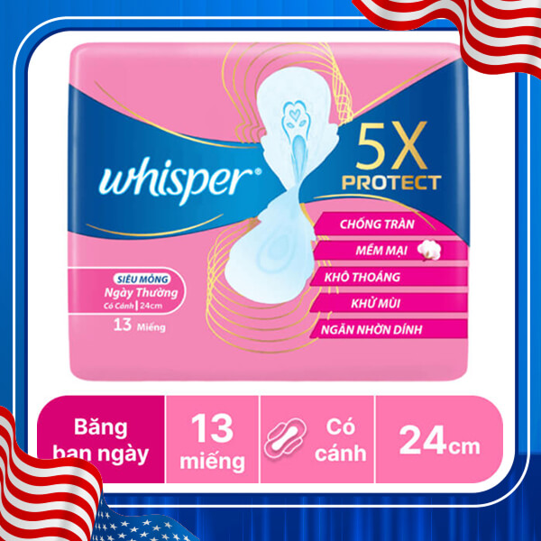 Băng vệ sinh Whisper 5x Protect siêu mỏng 24cm