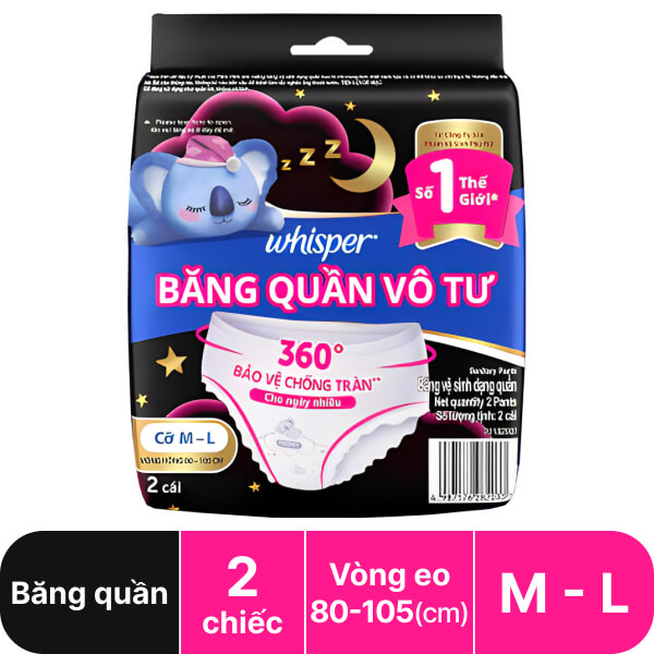 2 chiếc băng quần Whisper 360 độ chống tràn