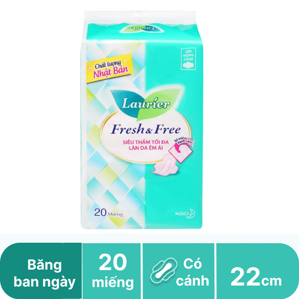 Băng ban ngày Laurier Fresh and Free siêu thấm 22cm