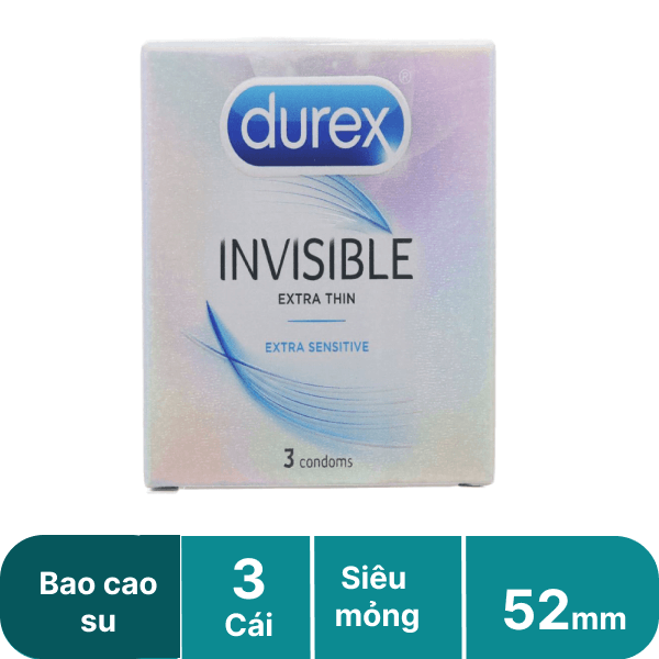 Hộp 3 cái bao cao su Durex Invisible 52mm