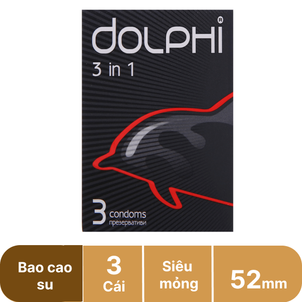 Hộp 3 cái bao cao su Dolphi 3in1 vân gai 52mm