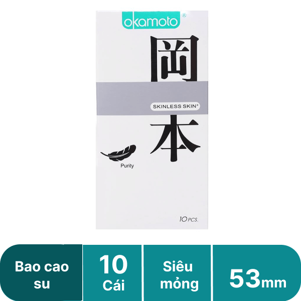 Hộp 10 cái bao cao su Okamoto Skinless Skin Purity 53mm