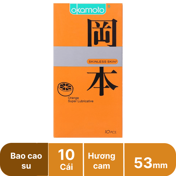 Hộp 10 cái bao cao su Okamoto Skinless Skin hương cam 53mm