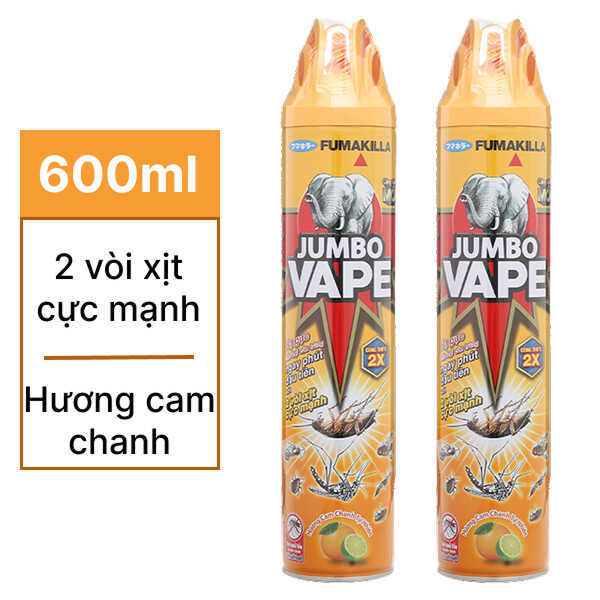 2 bình xịt côn trùng Jumbo Vape G hương cam chanh 600ml