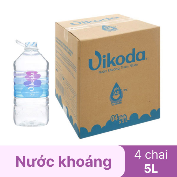 Thùng 4 chai nước khoáng Vikoda 5 lít