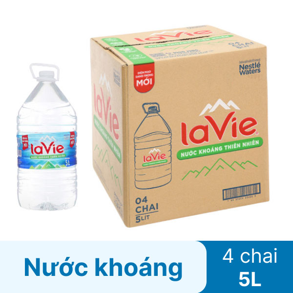 Thùng 4 chai nước khoáng La Vie 5 lít