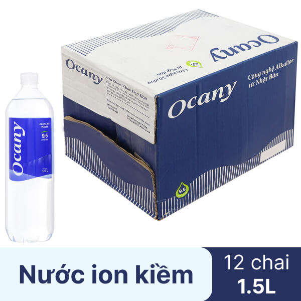 Thùng 12 chai nước i-on kiềm Ocany 1.5 lít