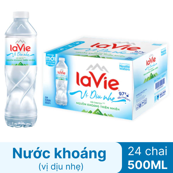 Thùng 24 chai nước khoáng La Vie vị dịu nhẹ 500ml