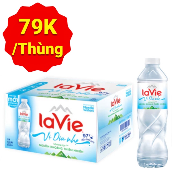 Thùng 24 chai nước khoáng La Vie vị dịu nhẹ 500ml
