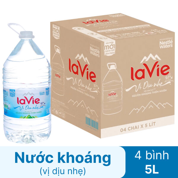 Thùng 4 bình nước khoáng vị dịu nhẹ La Vie 5 lít