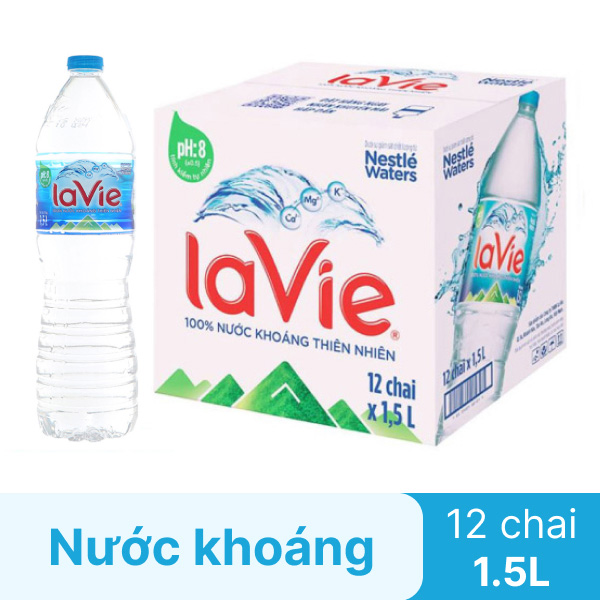 Thùng 12 chai nước khoáng La Vie 1.5 lít