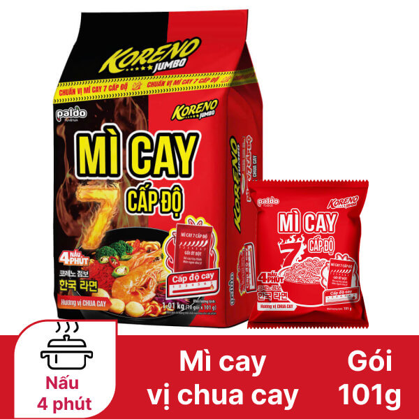 Lốc 10 gói mì cay Koreno Jumbo chua cay 101g