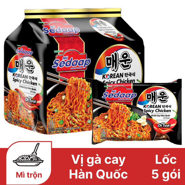 Lốc 5 gói mì trộn Sedaap gà cay 87g