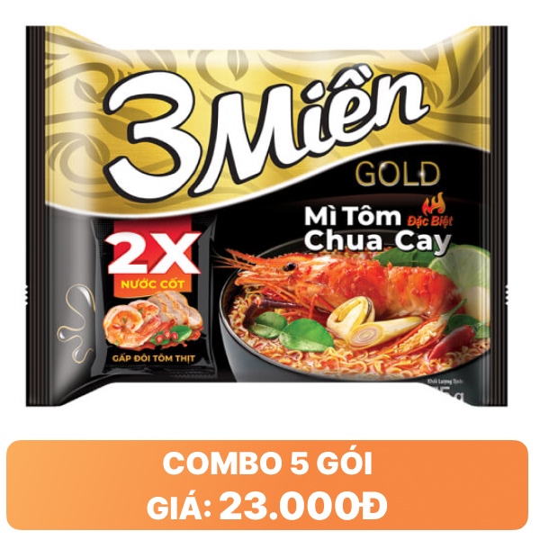 Mì 3 Miền Gold tôm chua cay gói 75g