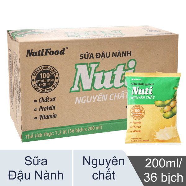Thùng 36 bịch sữa đậu nành Nuti 200ml