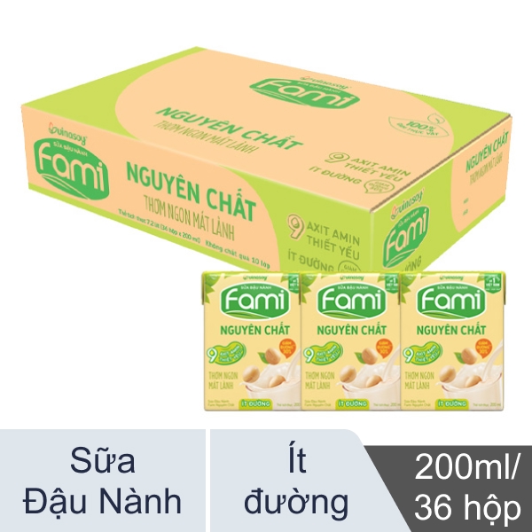 Thùng 36 hộp sữa đậu nành Fami ít đường 200ml