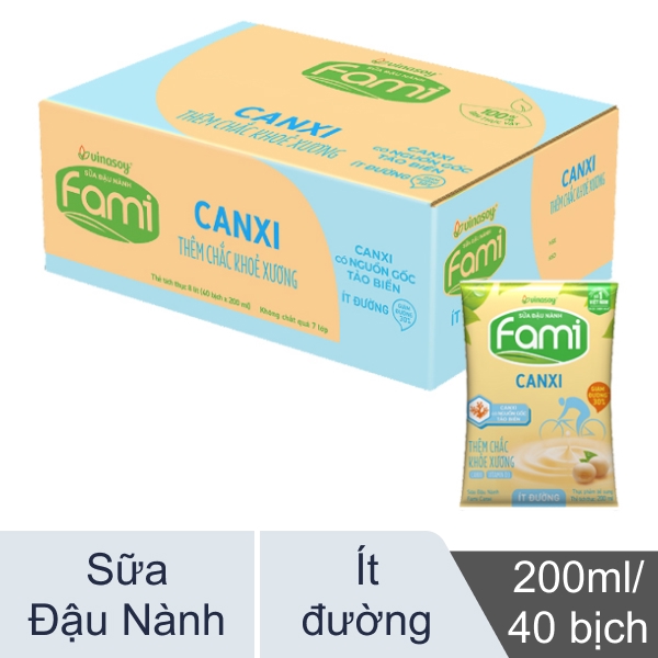Thùng 40 bịch sữa đậu nành Fami Canxi ít đường 200ml