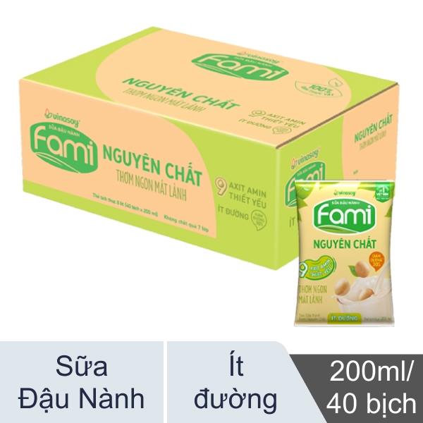 Thùng 40 bịch sữa đậu nành Fami ít đường 200ml