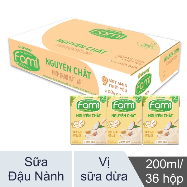 Thùng 36 hộp sữa đậu nành Fami sữa dừa 200ml