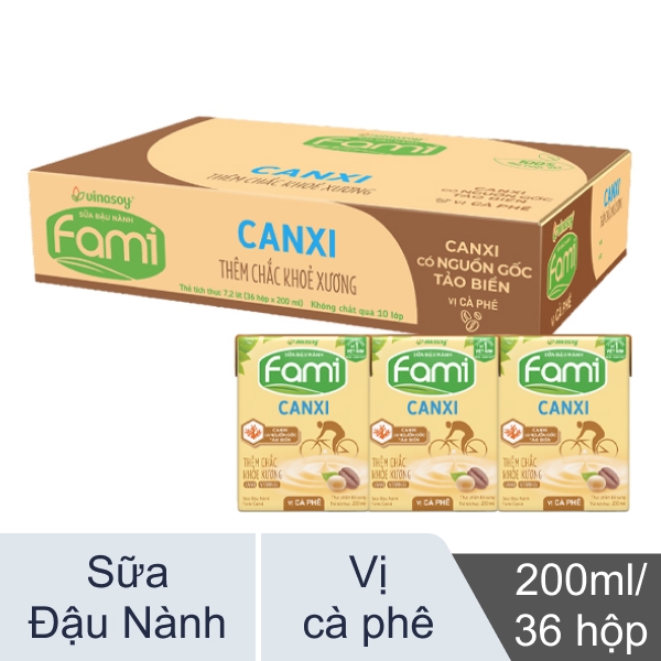 Thùng 36 hộp sữa đậu nành Fami Canxi cà phê 200ml