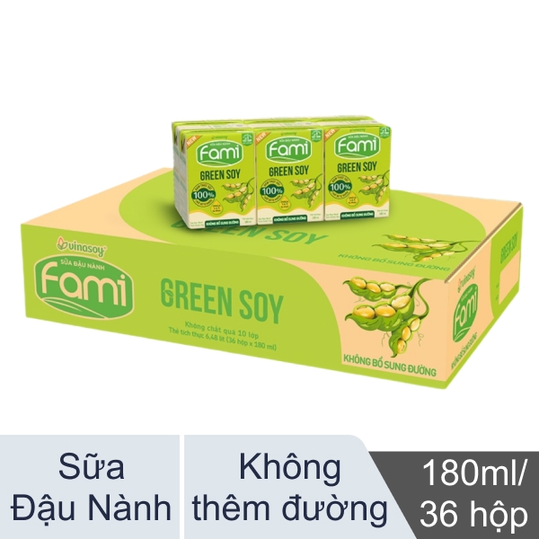 Thùng 36 hộp sữa đậu nành không đường Fami Green Soy 180ml