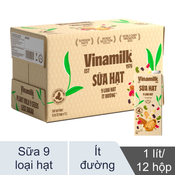 Thùng 12 hộp sữa 9 loại hạt Vinamilk ít đường 1 lít