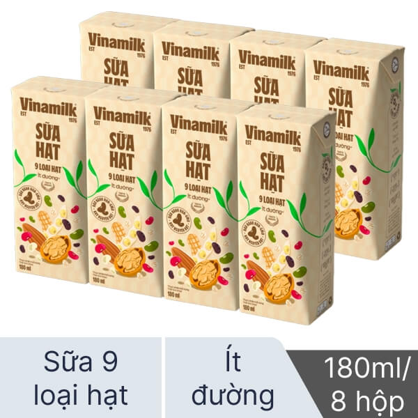 2 lốc sữa Vinamilk 9 loại hạt ít đường 180ml