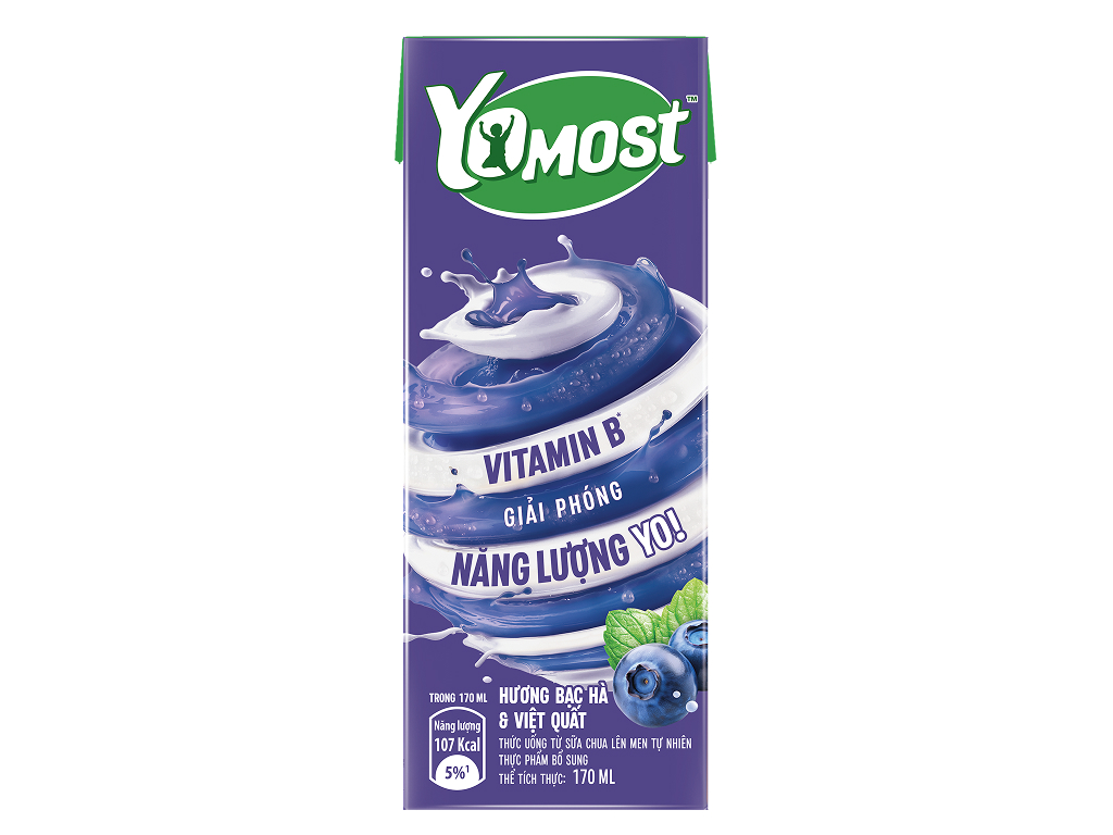 Lốc 4 hộp sữa chua uống hương bạc hà và việt quất YoMost 170ml