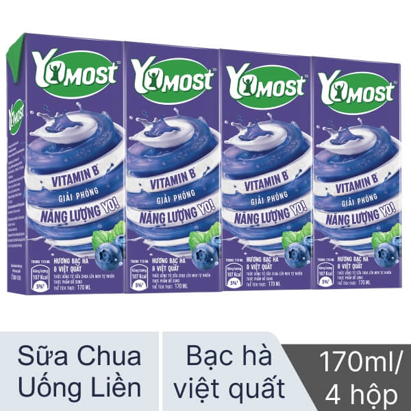 Lốc 4 hộp sữa chua YoMost bạc hà & việt quất 170ml