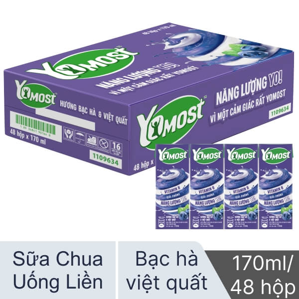 Thùng 48 hộp sữa chua YoMost bạc hà & việt quất 170ml