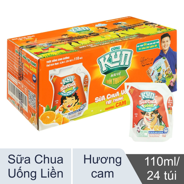 Thùng 24 túi sữa chua uống Lof Kun cam 110ml