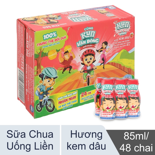 Thùng 48 chai sữa chua uống  dâu Lof Kun 85ml