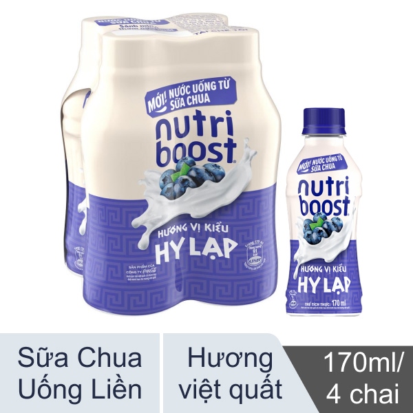 Lốc 4 chai sữa chua uống Nutriboost việt quất 170ml